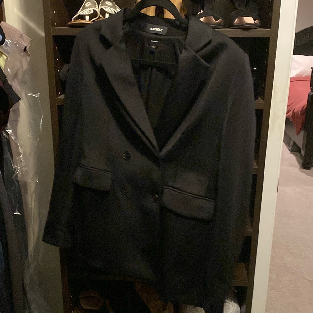Express double breasted black satin finish blazer